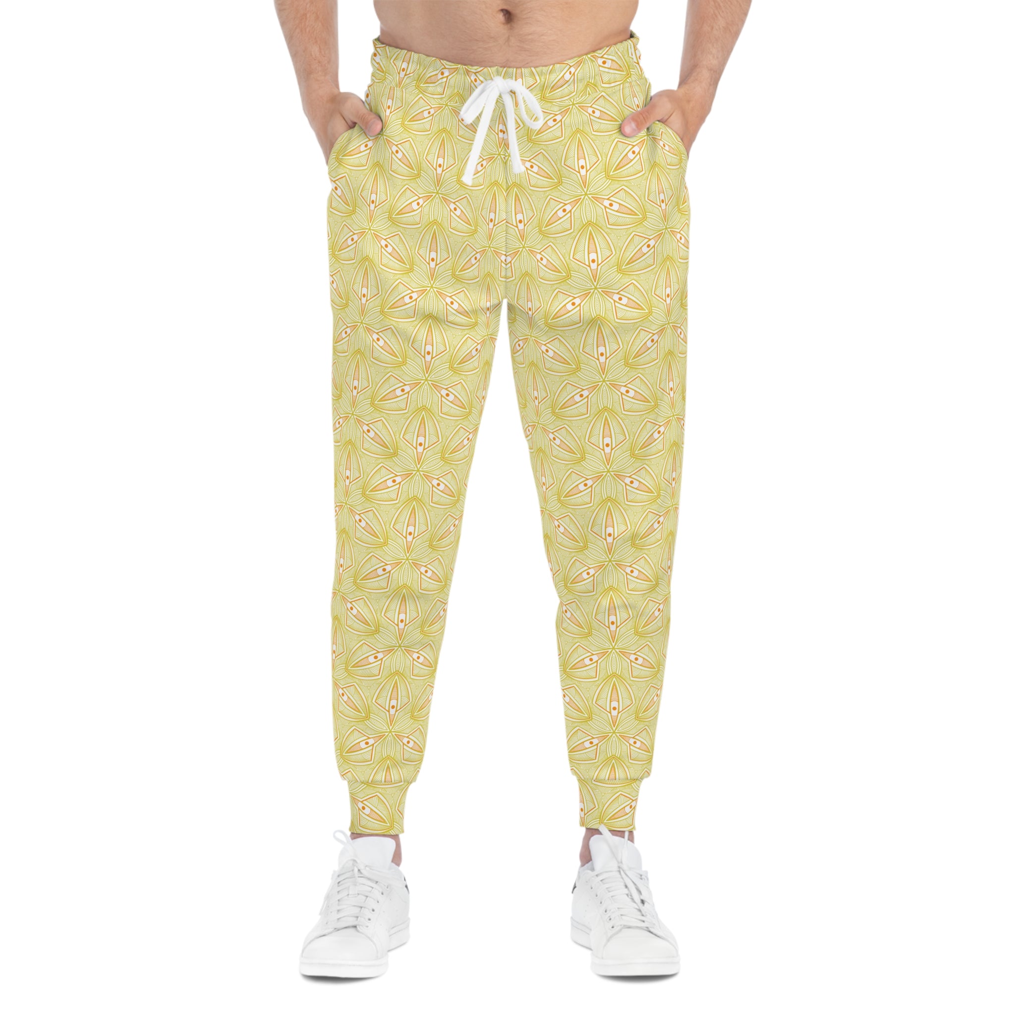 Yellow Floral Athletic Joggers — All-Over Print Lightweight Track Pants #aj5