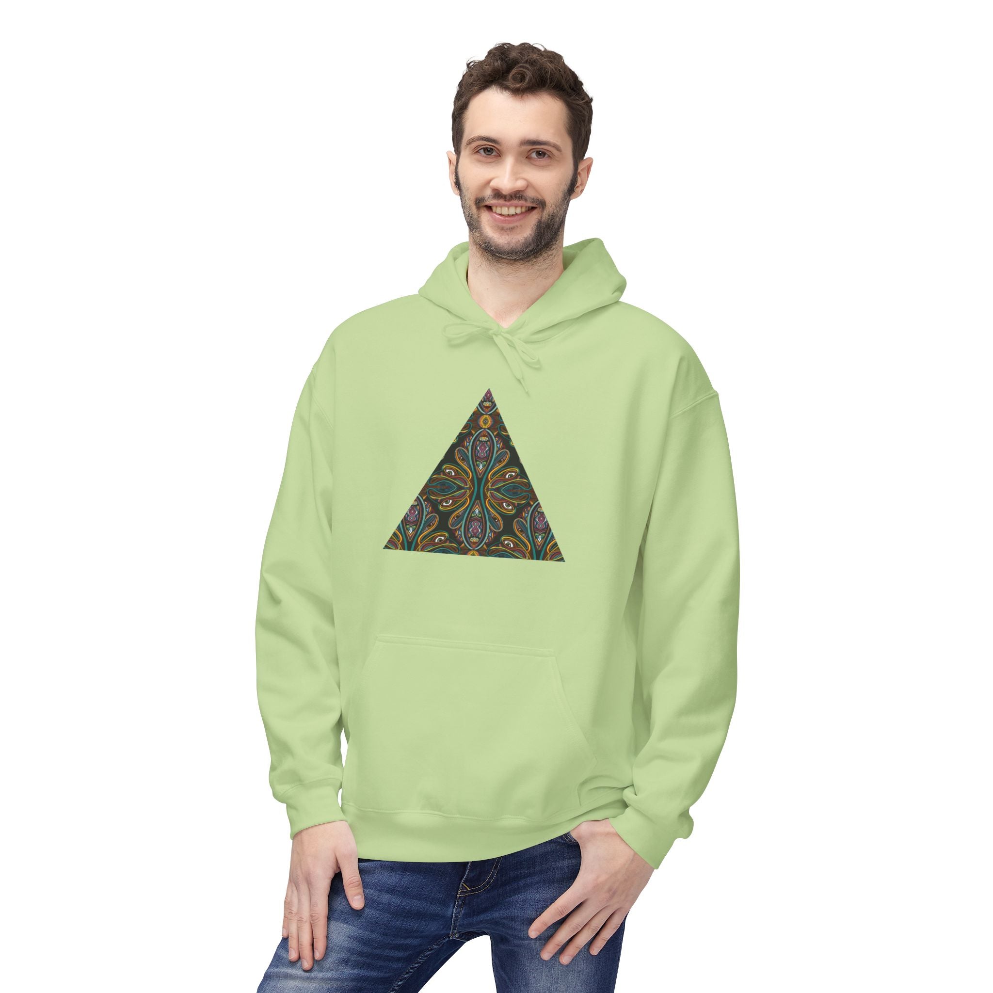 Geometric Mosaic Triangle Hoodie — Decorative Pattern Pullover #i865678