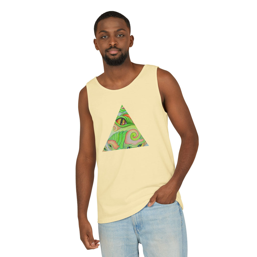 Psychedelic Triangle Tank Top — Green Swirl Eye Graphic #hg772225566