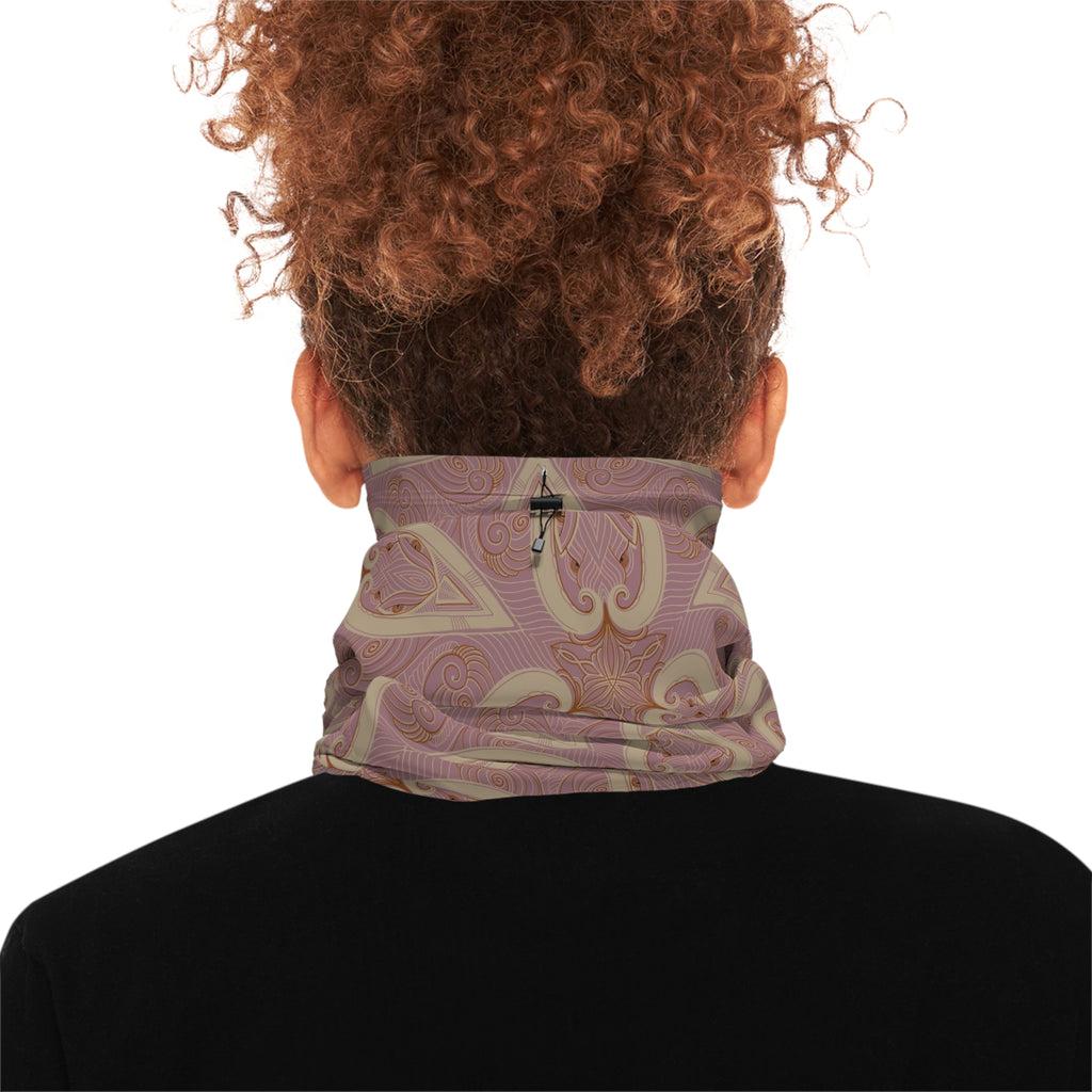 Pink Paisley Winter Neck Gaiter with Drawstring — Cozy Floral Face Scarf #g8654346