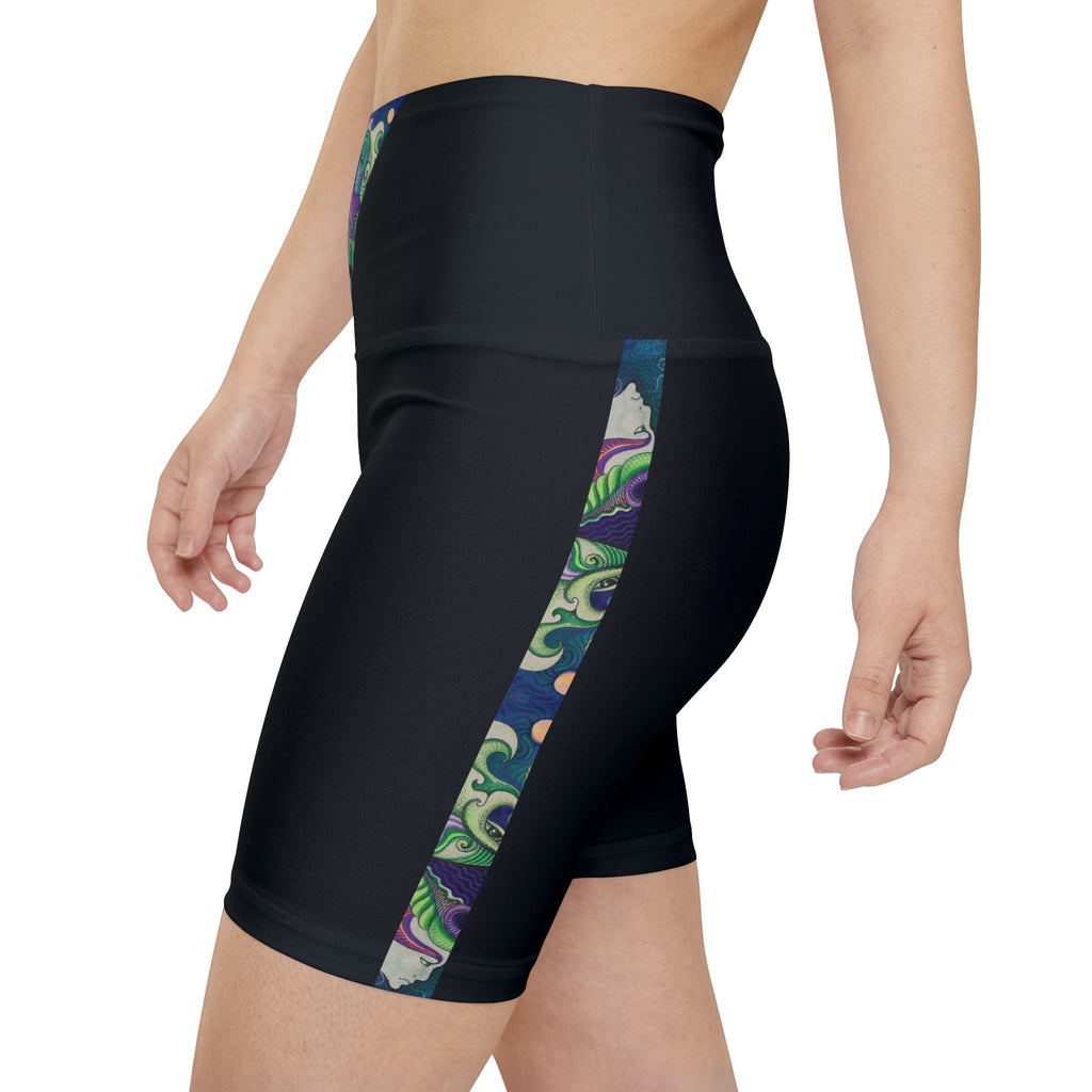 Women's Black V-Waist Workout Shorts with Subtle Floral Vibes – Athletic Bike Shorts