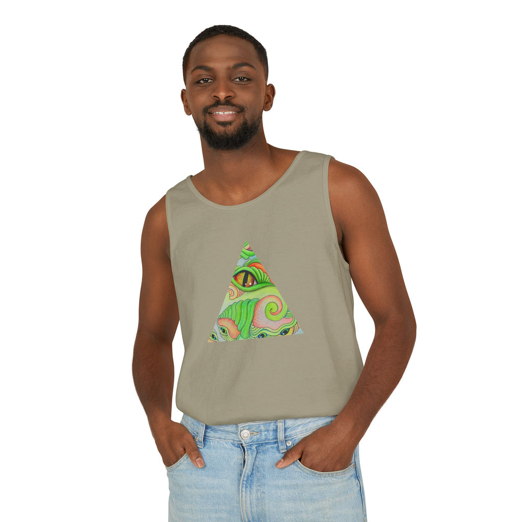 Psychedelic Triangle Tank Top — Green Swirl Eye Graphic #hg772225566