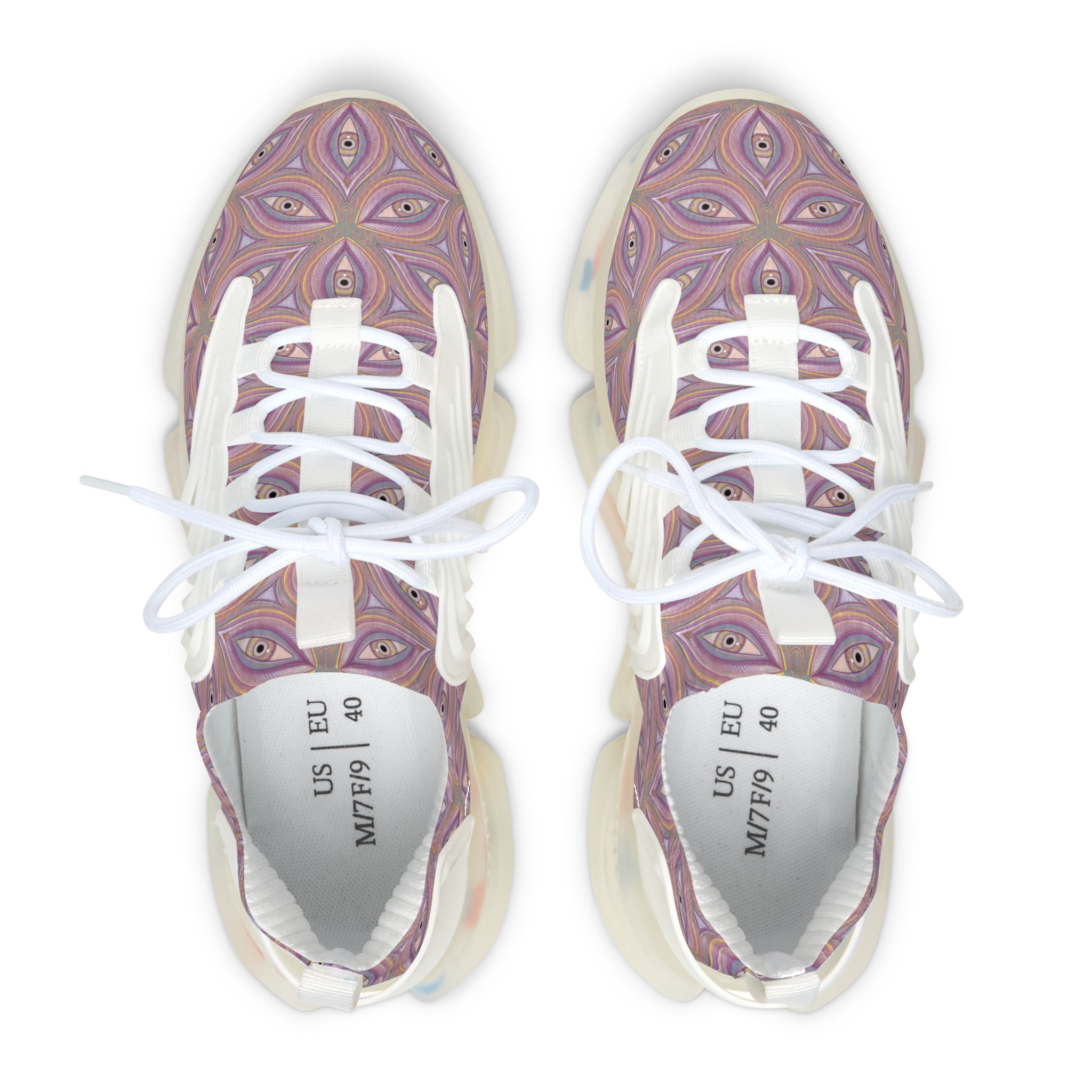 Women's Mesh Sneakers — Pastel Geometric Eye Pattern Athletic Shoes #itv853