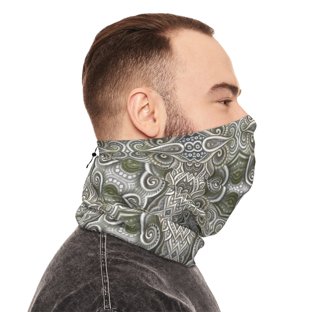 Winter Neck Gaiter — Olive Paisley Drawstring Face Mask & Scarf #s46742