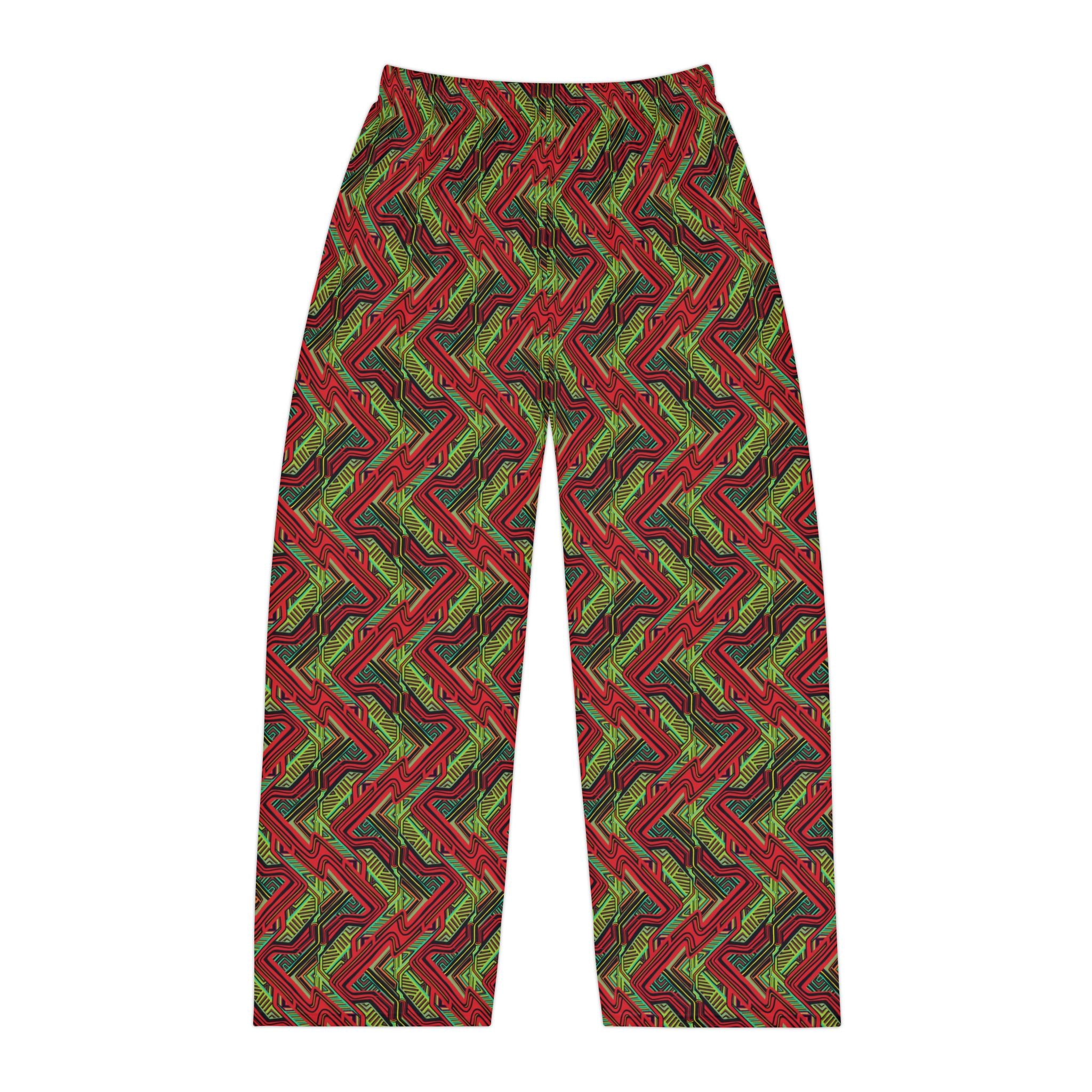 Men's Holiday Plaid Pajama Pants — Red & Green Zigzag All-Over Print #q14