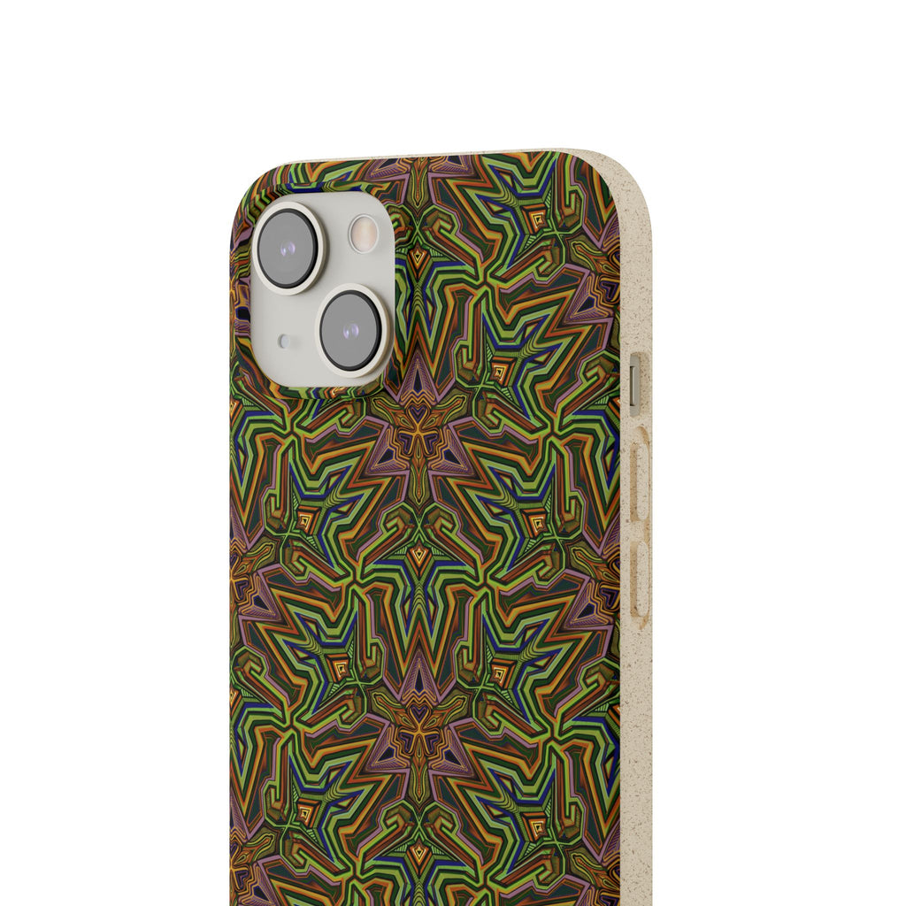Biodegradable Phone Case — Earthy Green Kaleidoscope Pattern #c3