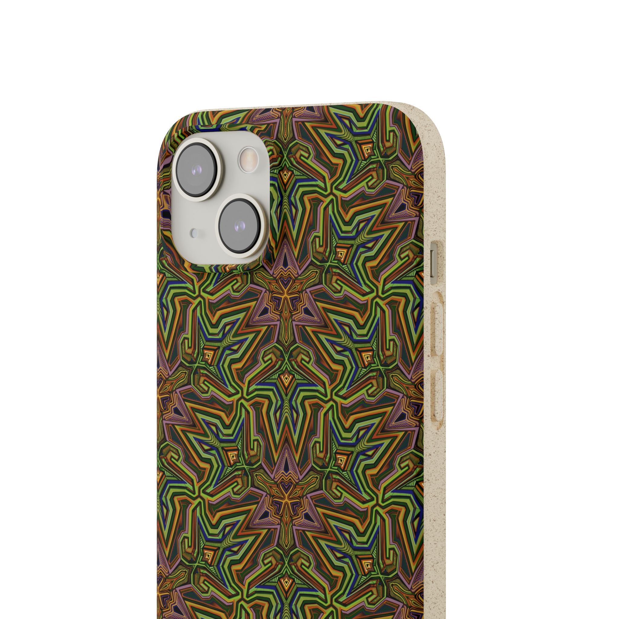 Biodegradable Phone Case — Earthy Green Kaleidoscope Pattern #c3