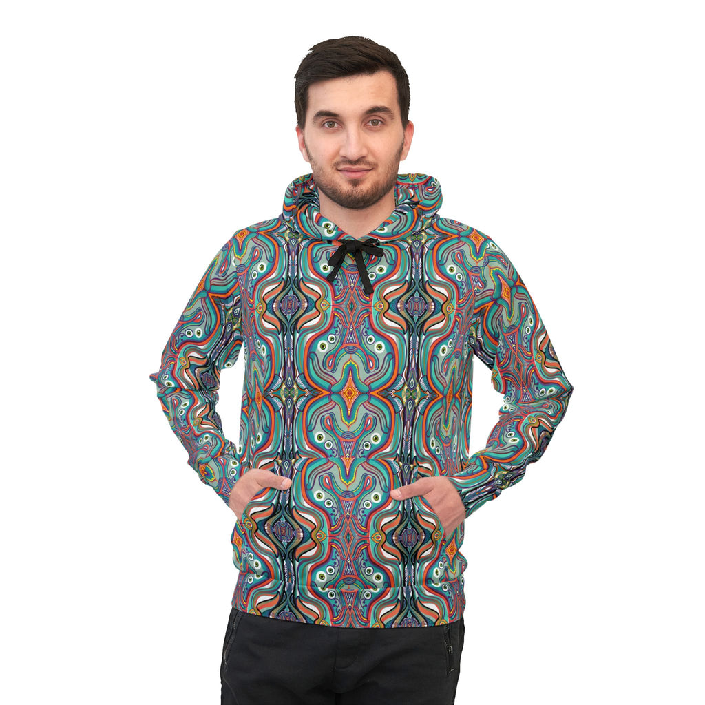 Psychedelic Pattern Athletic Hoodie — Colorful Symmetrical AOP Design #gf87654