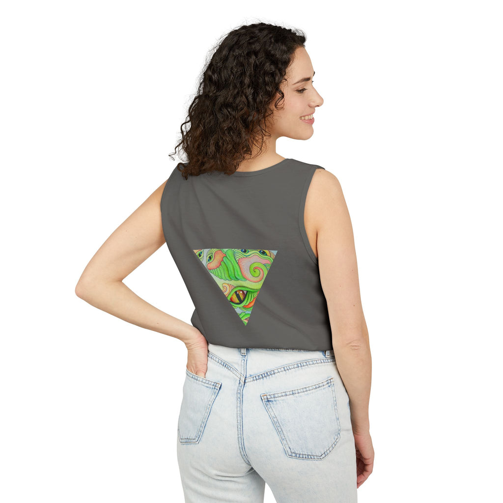 Psychedelic Triangle Tank Top — Green Swirl Eye Graphic #hg772225566