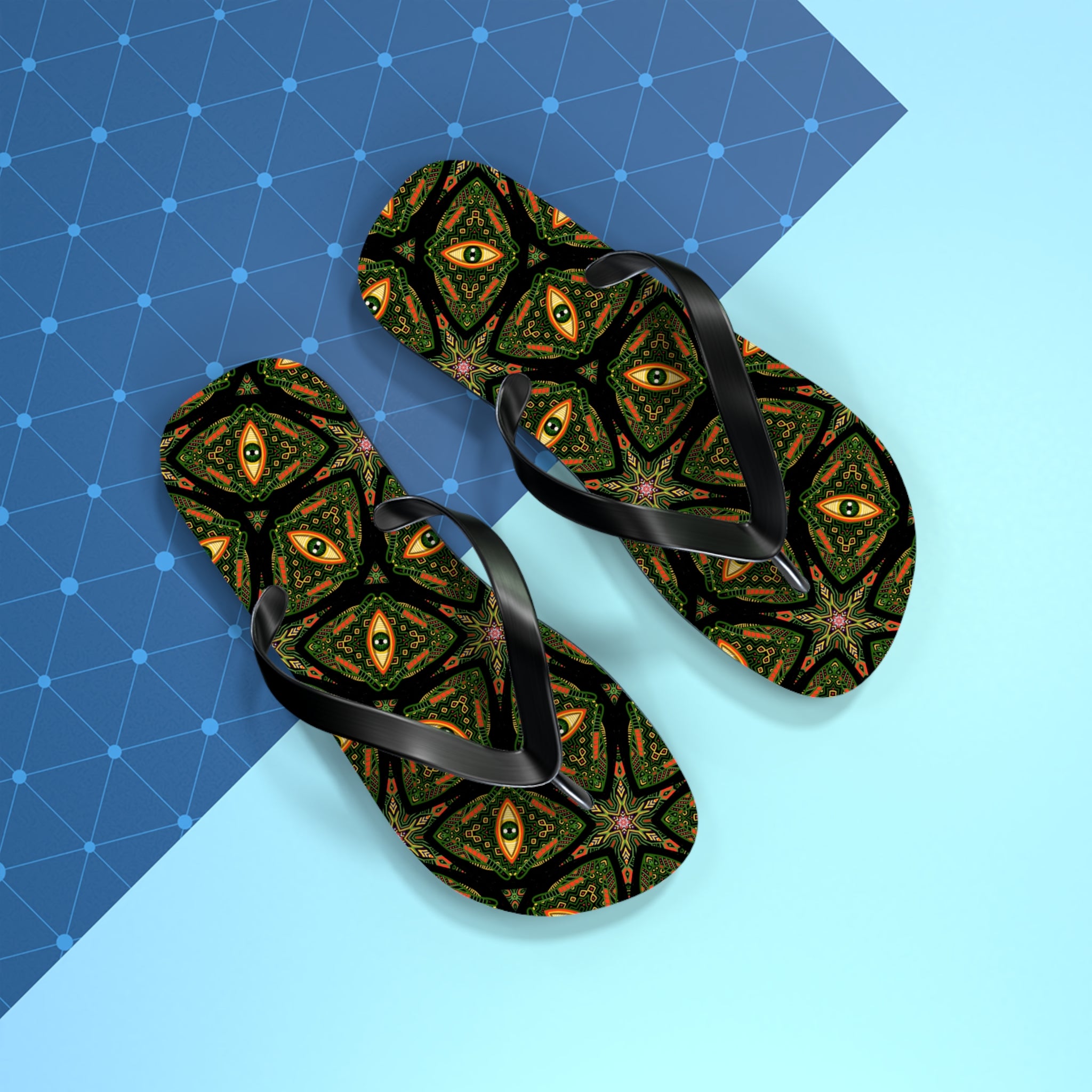 Kaleidoscope Green Pattern Flip Flops — Boho Summer Beach Sandals #k9753