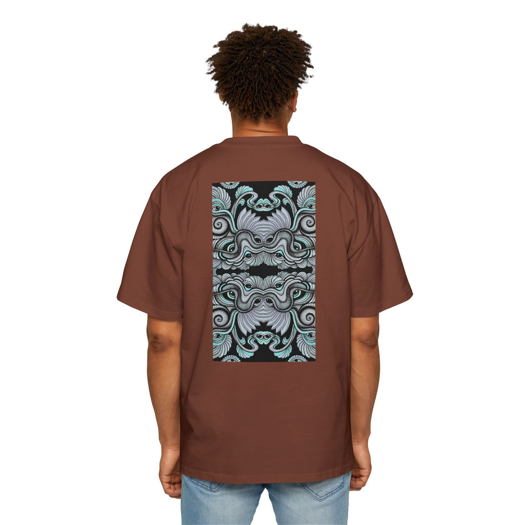 Men's Oversized Tee — Geometric Wave Pattern Diamond & Back Panel Graphic #gwp21