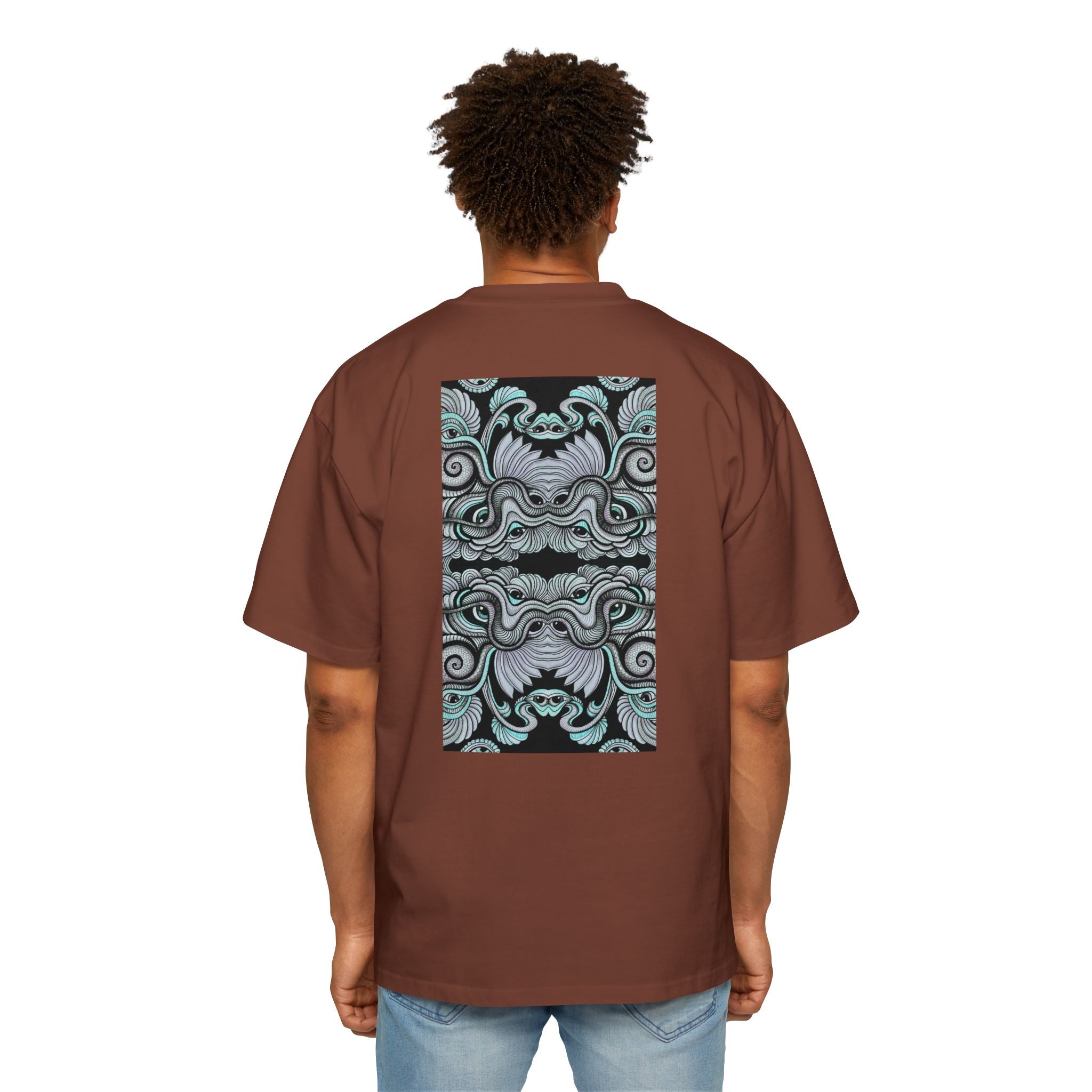 Men's Oversized Tee — Geometric Wave Pattern Diamond & Back Panel Graphic #gwp21