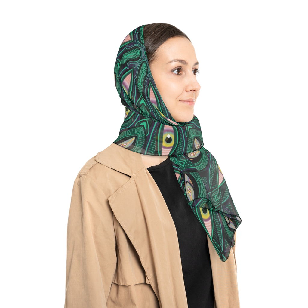 Emerald Kaleidoscope Poly Scarf — Geometric Floral Silk-Feel Fashion Accessory #kf98333
