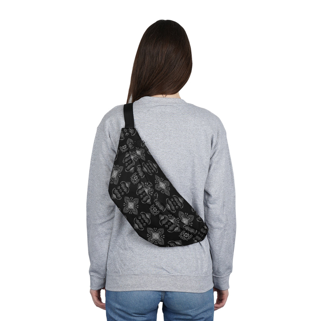 Black Bandana-Print Large Fanny Pack — Stylish Hands-Free Waist Bag #t434567