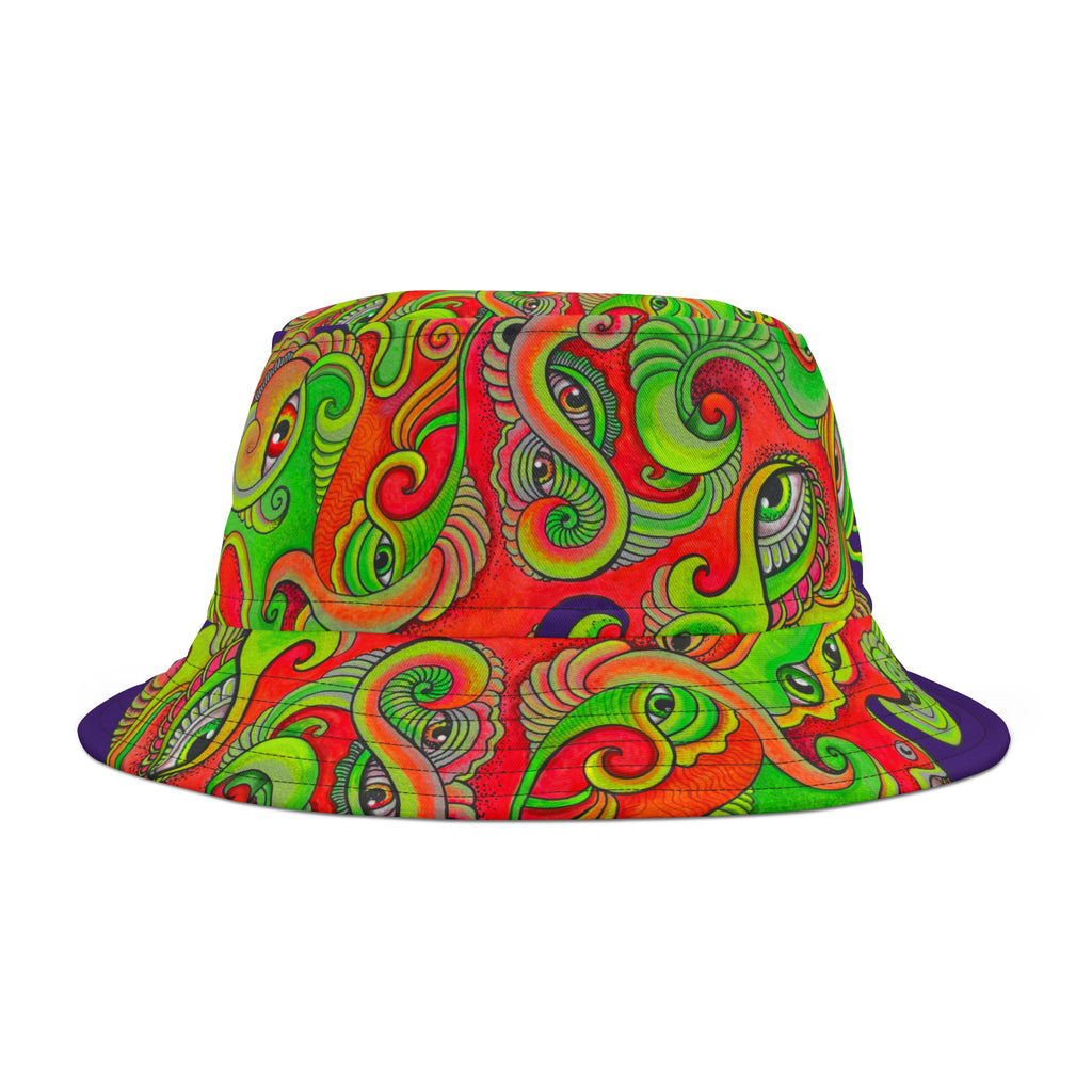 Psychedelic Paisley Bucket Hat — Vibrant Neon Swirl Festival Hat #h08754