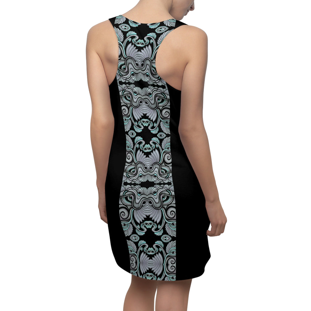 Racerback Dress — Teal & Black Ornate Baroque Stripe