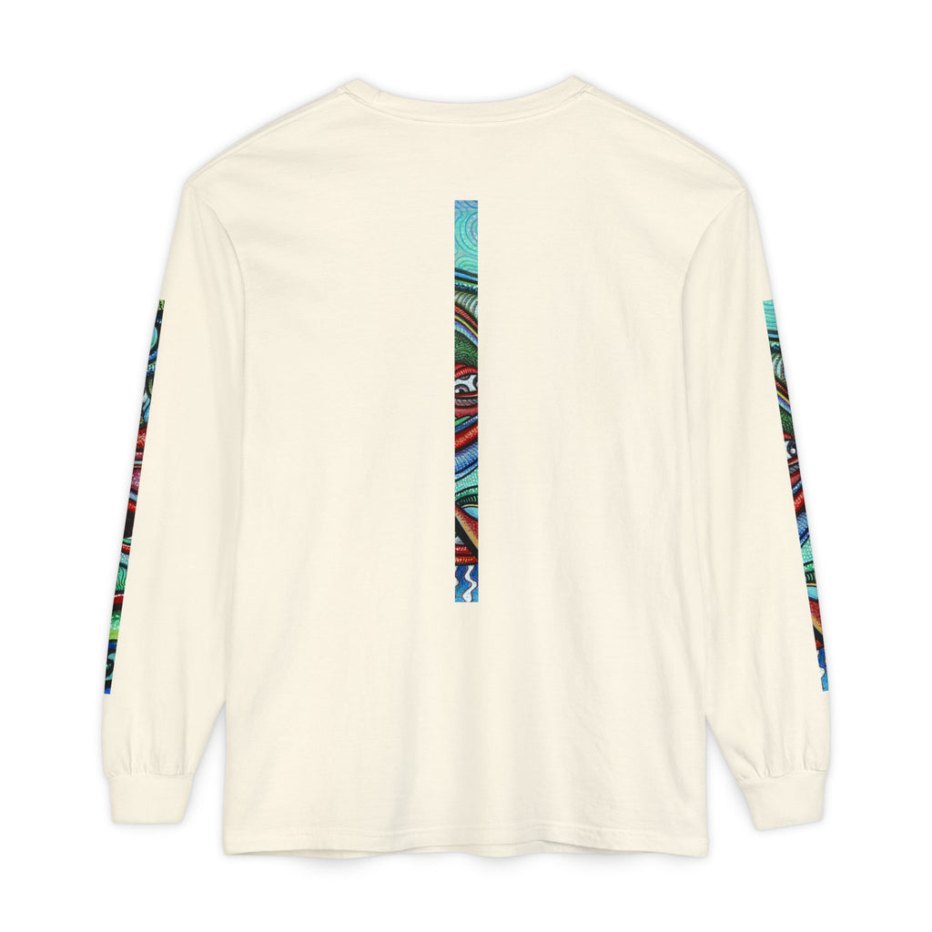 Psychedelic Starburst Long Sleeve Tee — Colorful Eye & Sleeve Stripe Design #k976344