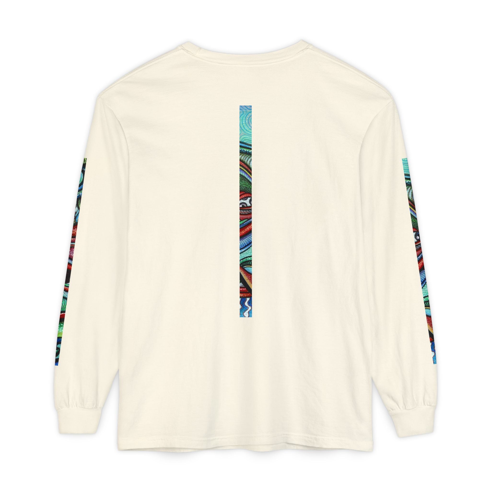 Psychedelic Starburst Long Sleeve Tee — Colorful Eye & Sleeve Stripe Design #k976344