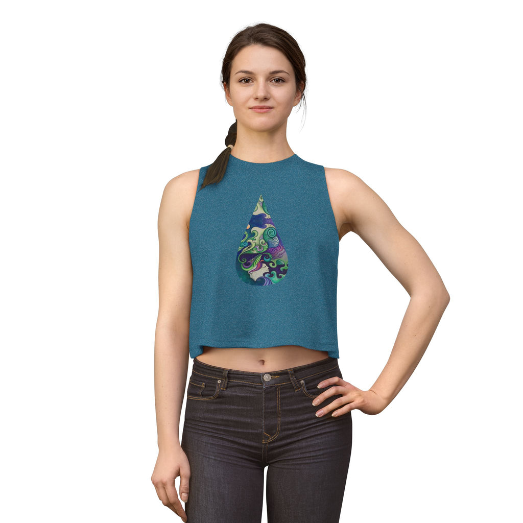 Boho Waterdrop Crop Top — Psychedelic Floral Teardrop Graphic #j000829