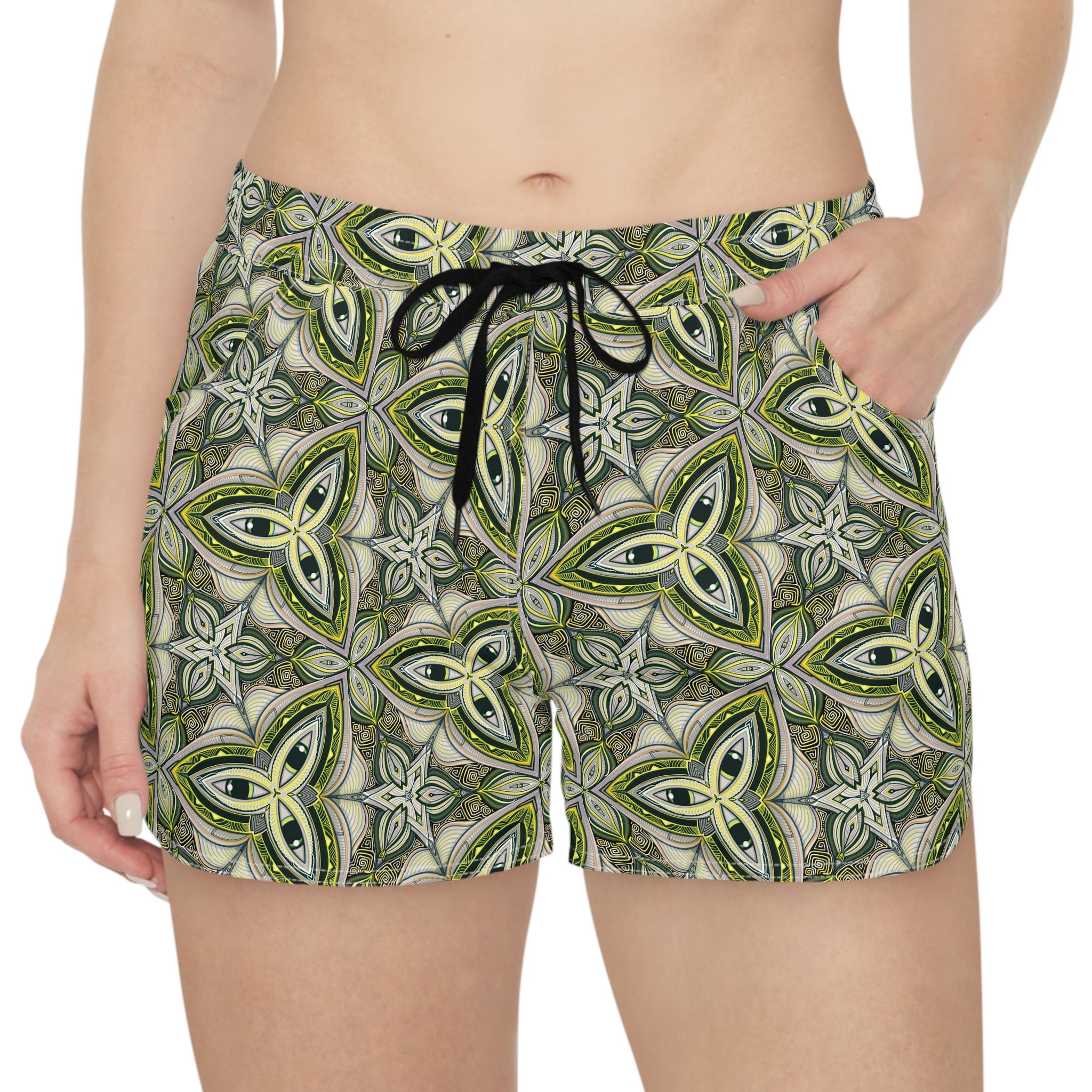 Green Celtic Tile Women's Casual Shorts — Boho Kaleidoscope AOP Lounge Shorts #gda9842