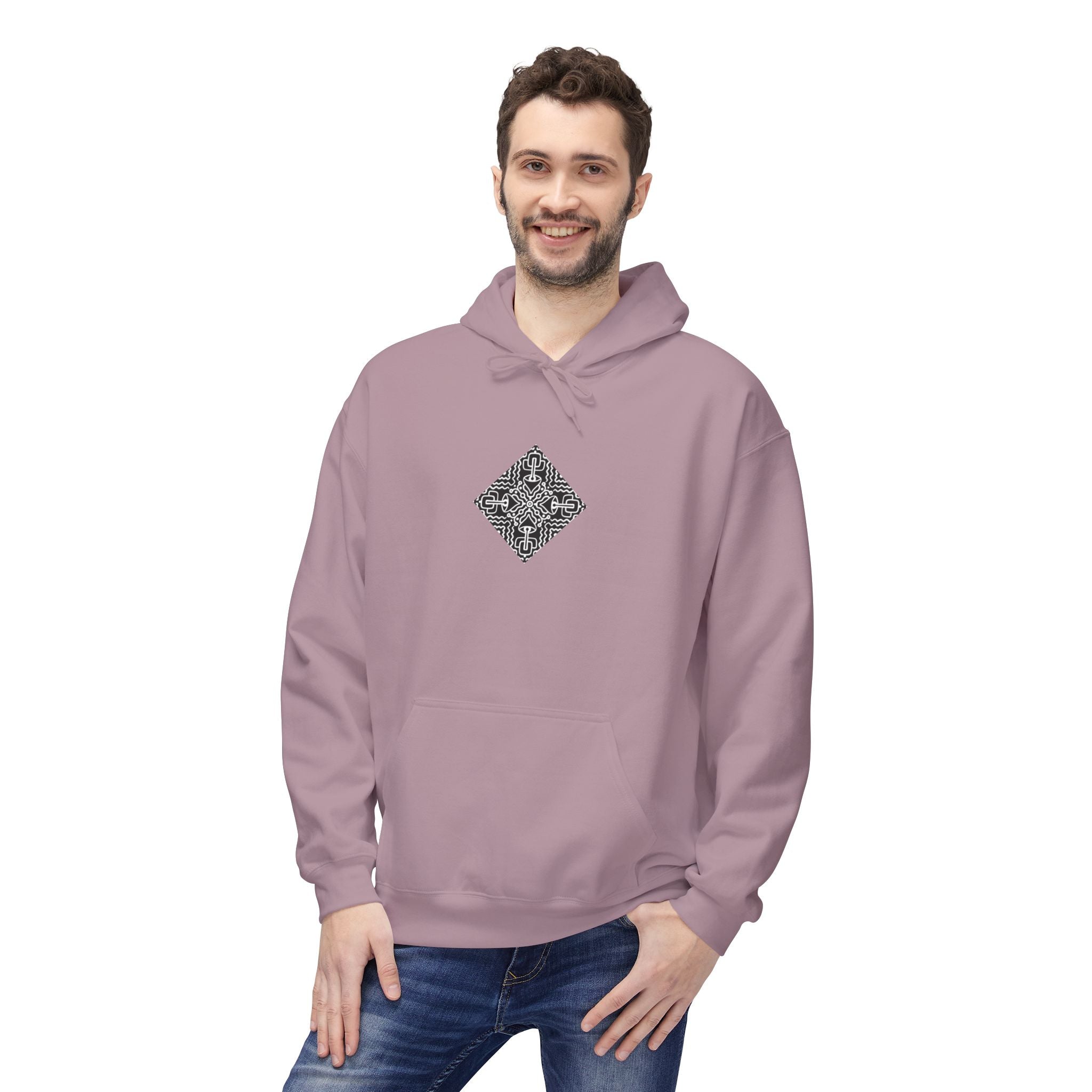 Geometric Mandala Hoodie — Monochrome Diamond Line Art Chest & Back Print #k0873568
