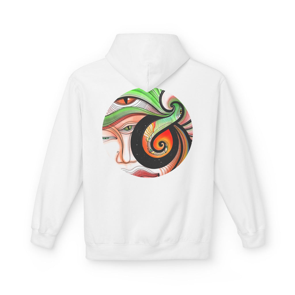 Abstract Swirl Face Hoodie | Artistic Geometric Portrait, White Pullover