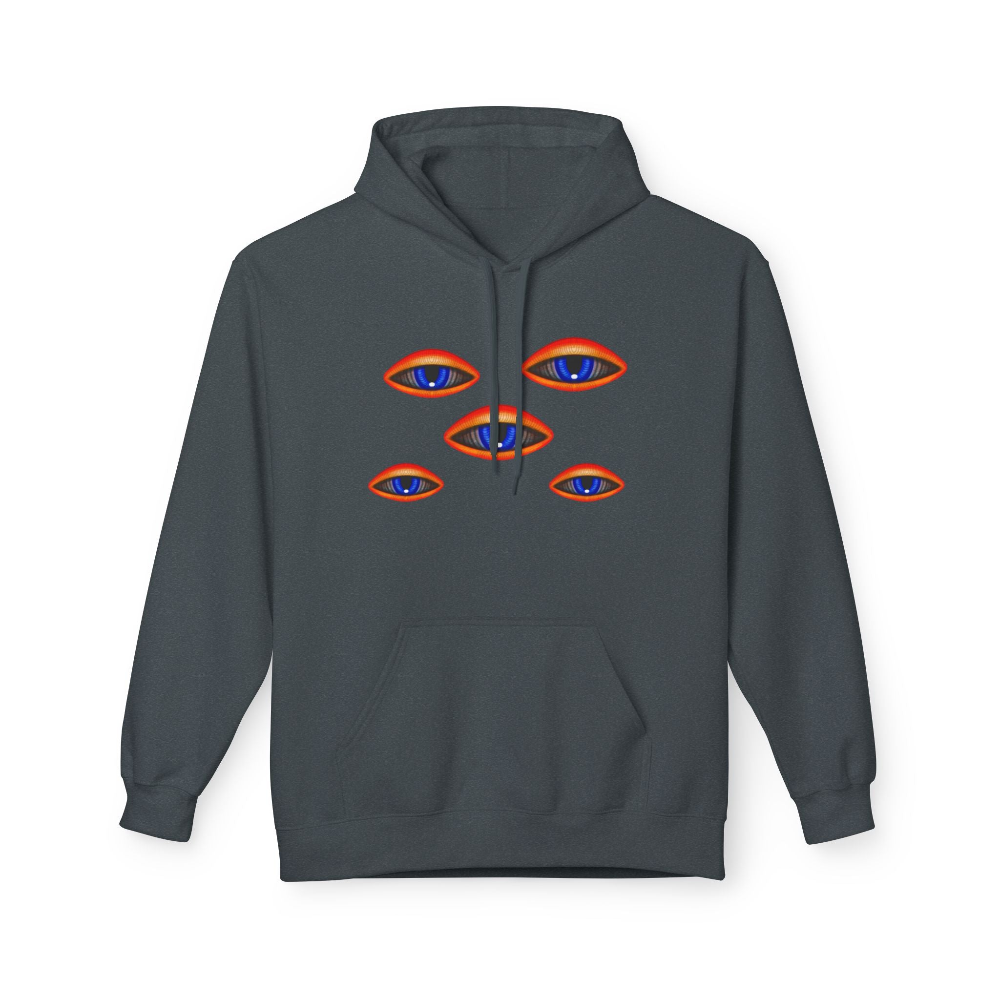 Psychedelic Third-Eye Heart Hoodie | Surreal Eye Motif, Flame Crown