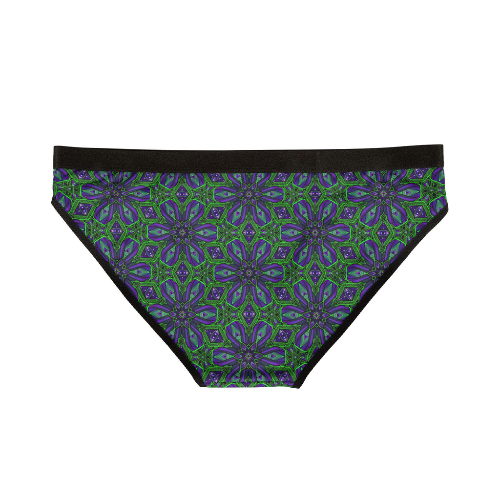 Floral Kaleidoscope Bikini Briefs — Purple & Green Patterned Women's Underwear #y345577