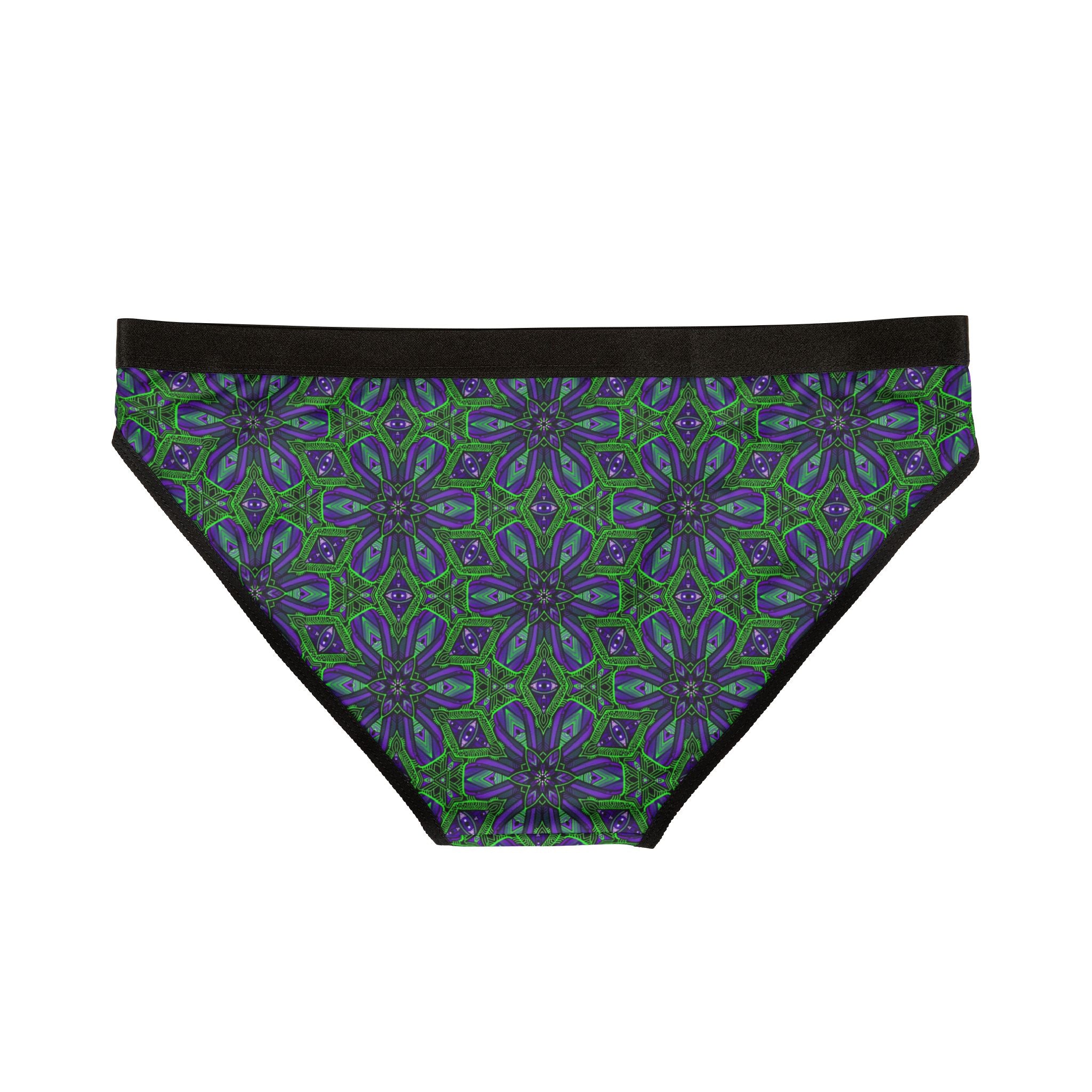 Floral Kaleidoscope Bikini Briefs — Purple & Green Patterned Women's Underwear #y345577