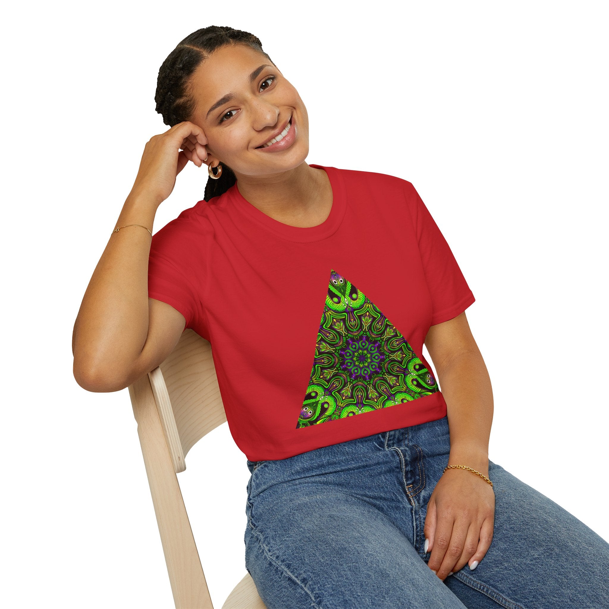 Green Mandala Triangle T-Shirt – Psychedelic Geometric Art Tee # kh9732