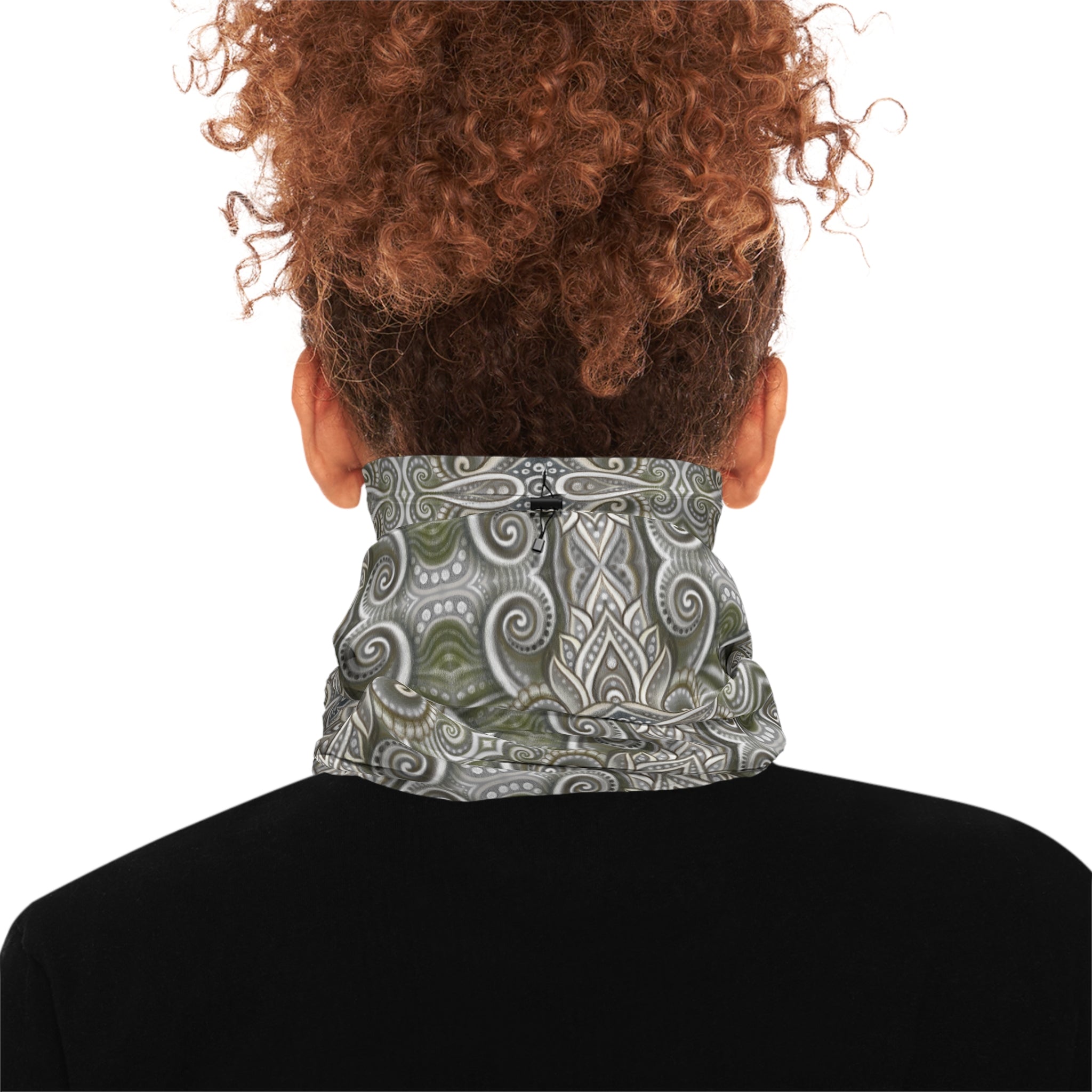 Winter Neck Gaiter — Olive Paisley Drawstring Face Mask & Scarf #s46742