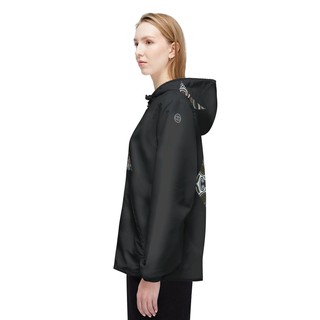 Abstract Triangle Pattern Windbreaker Jacket — Geometric Tribal Print Hooded Jacket #wj3421