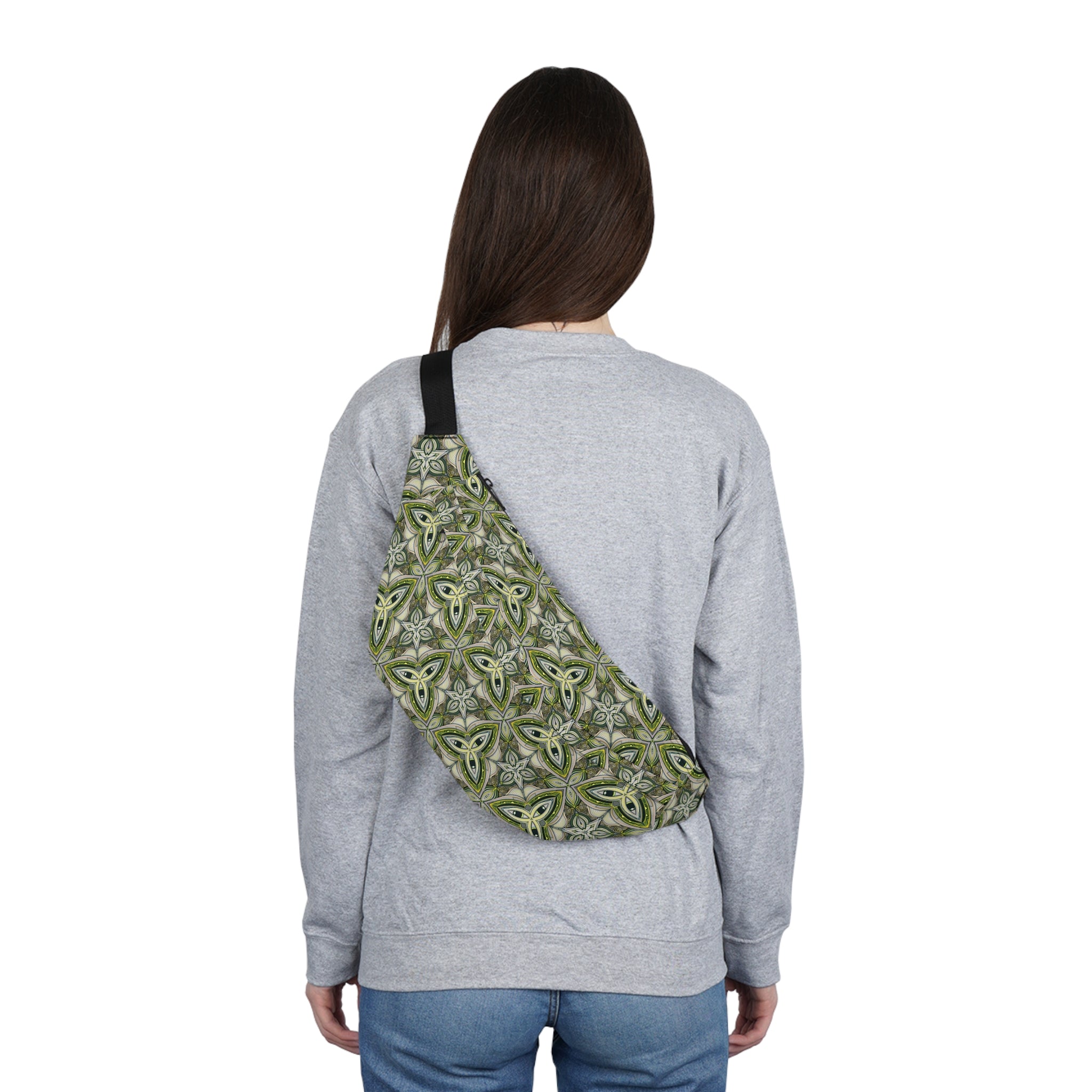 Green Celtic Knot Large Fanny Pack – Boho Festival Waist Bag #jg00764