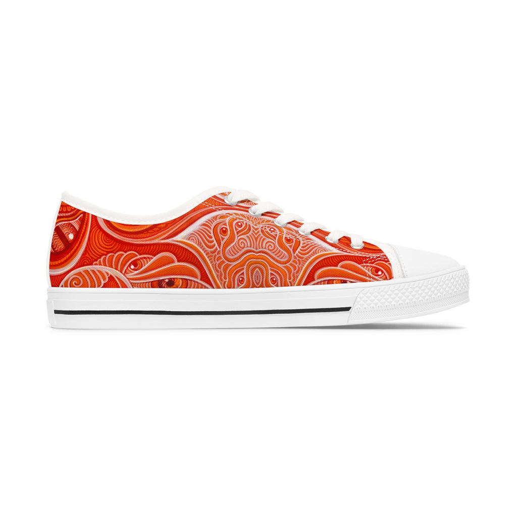 Women's Low Top Sneakers — Red Abstract Swirl Canvas Shoes, Artistic Casual Lace-Up Trainers #d00422