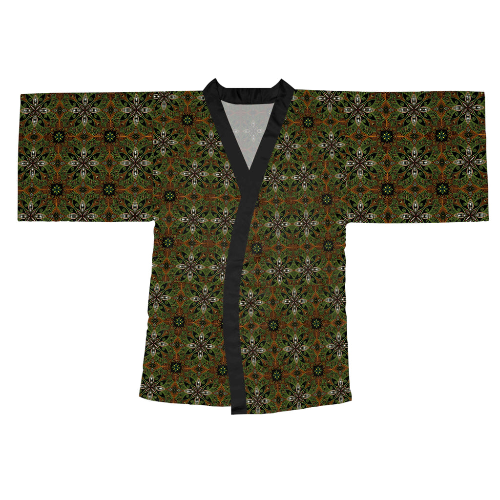 Green Floral Mandala Pattern Kimono Robe | Long Sleeve