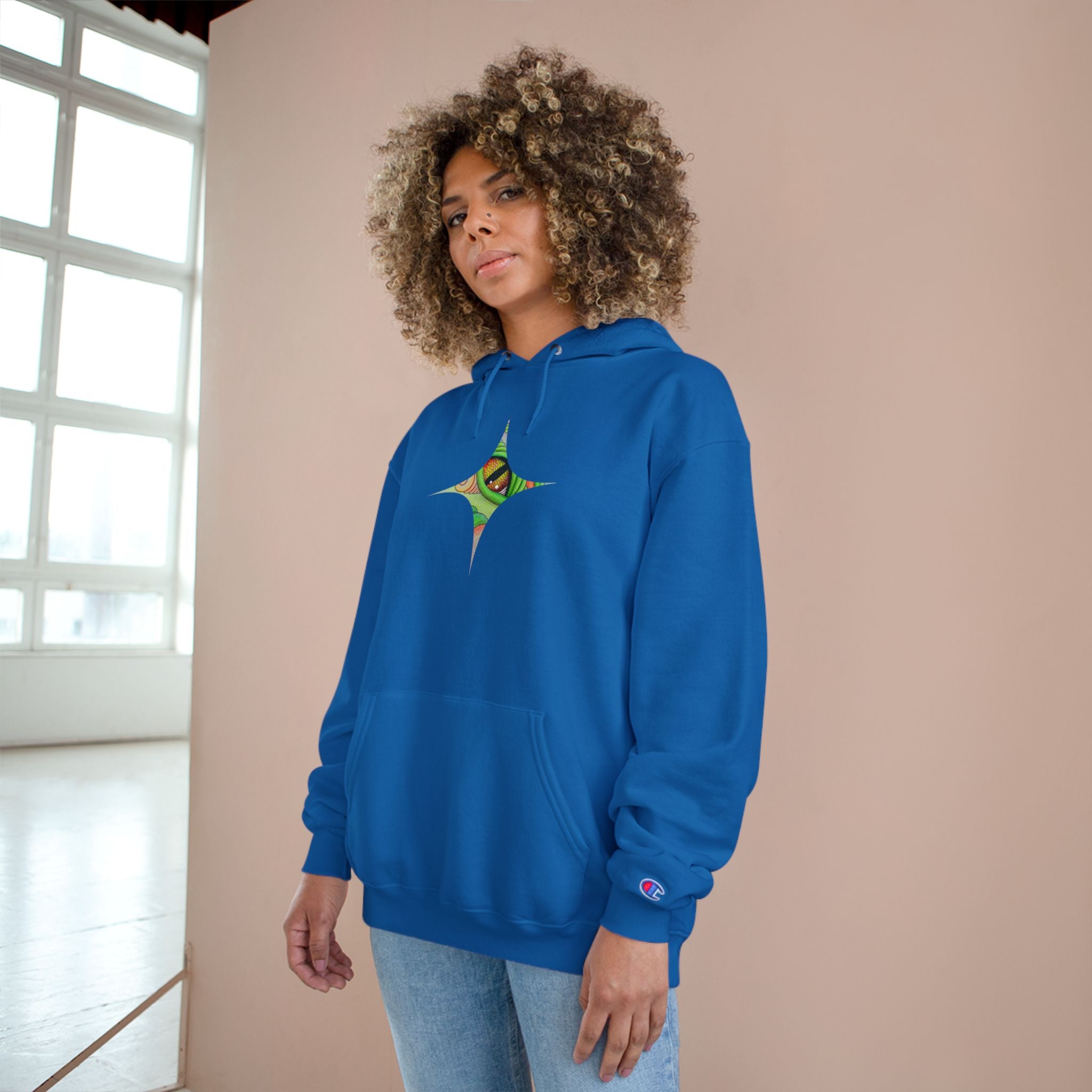 Hoodie — Psychedelic Green Eye Triangle Champion Hoodie #g86478