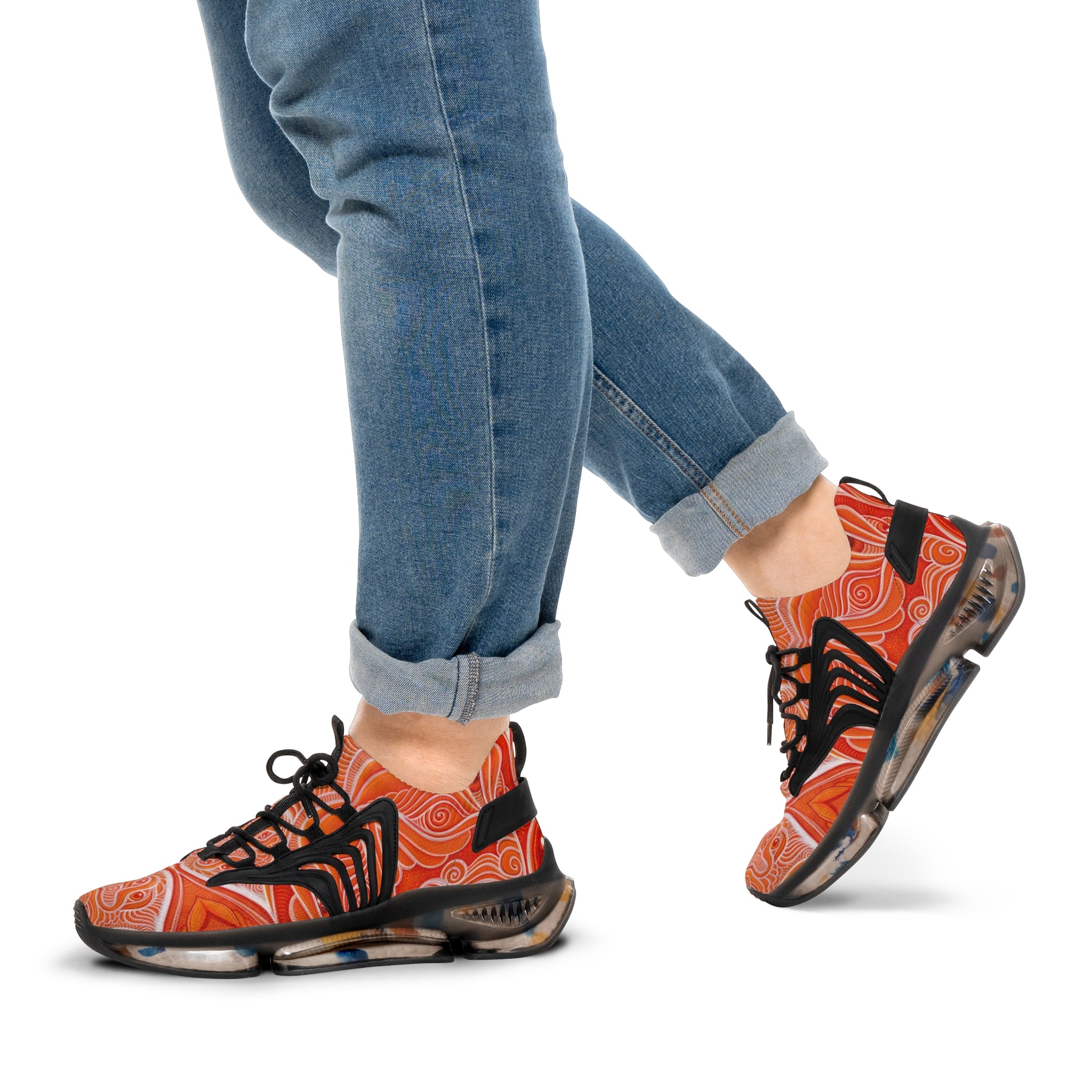 Men's Orange Swirl Mesh Sneakers – Lightweight Athletic Shoes #h974689