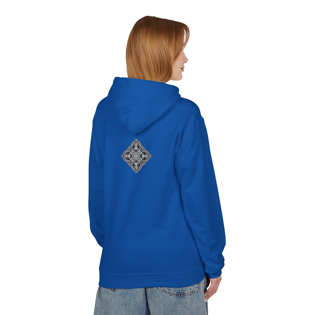 Geometric Mandala Hoodie — Monochrome Diamond Line Art Chest & Back Print #k0873568