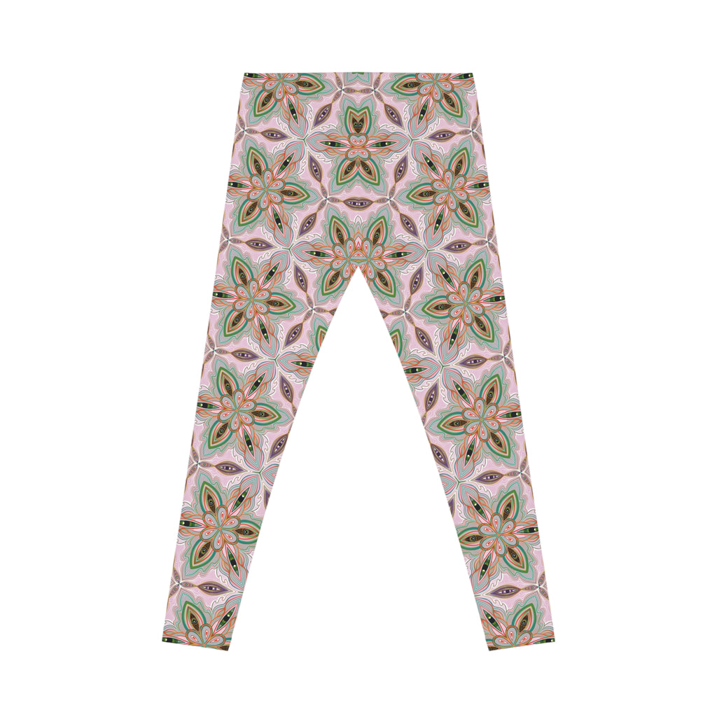 Floral Kaleidoscope Leggings — Pink & Green Patterned Women's Leggings #g006332
