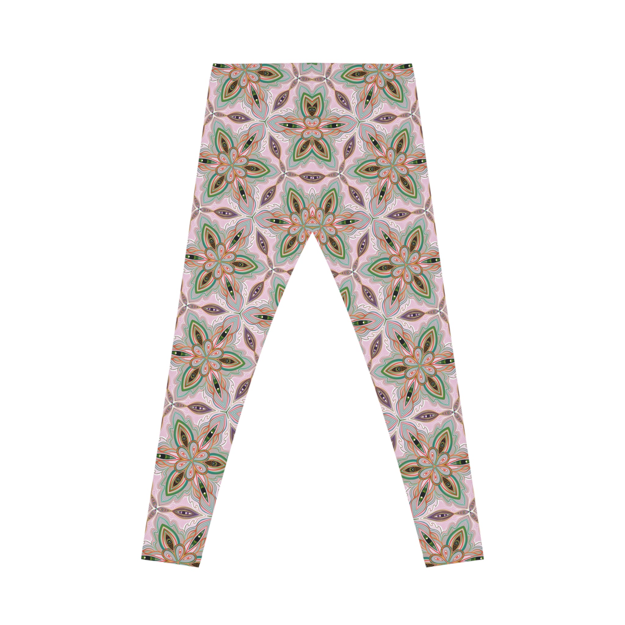 Floral Kaleidoscope Leggings — Pink & Green Patterned Women's Leggings #g006332