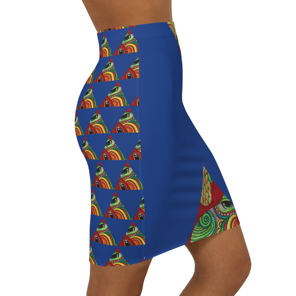 Blue Geometric Pencil Skirt — Colorful Swirl Diamond Print #hfd864