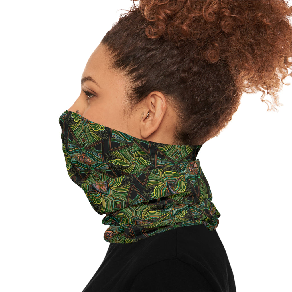 Green Geometric Neck Gaiter — Botanical Kaleidoscope Face Mask #ng4