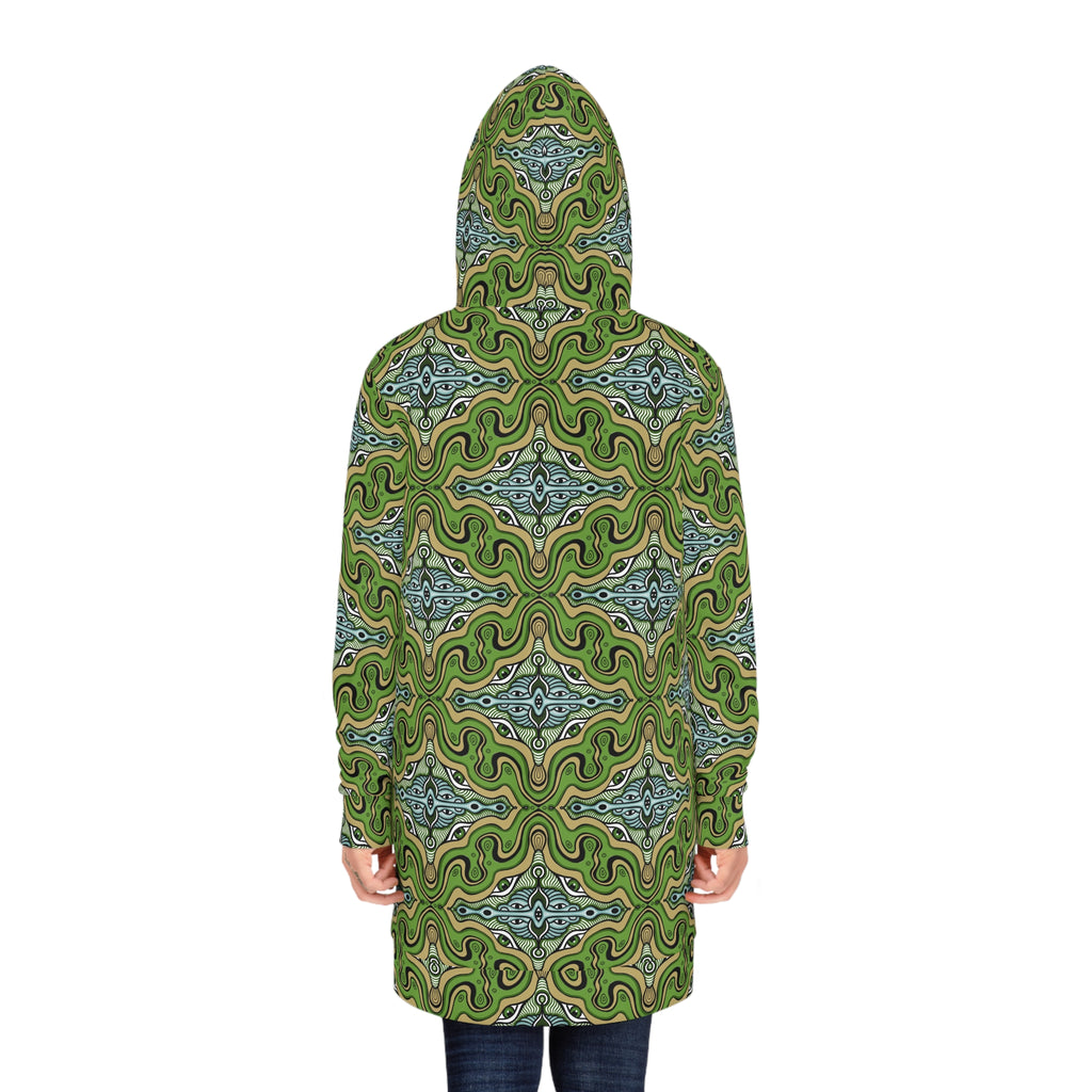 Green Kaleidoscope Hoodie Dress — All-Over-Print Boho Cozy Tunic #d13558765