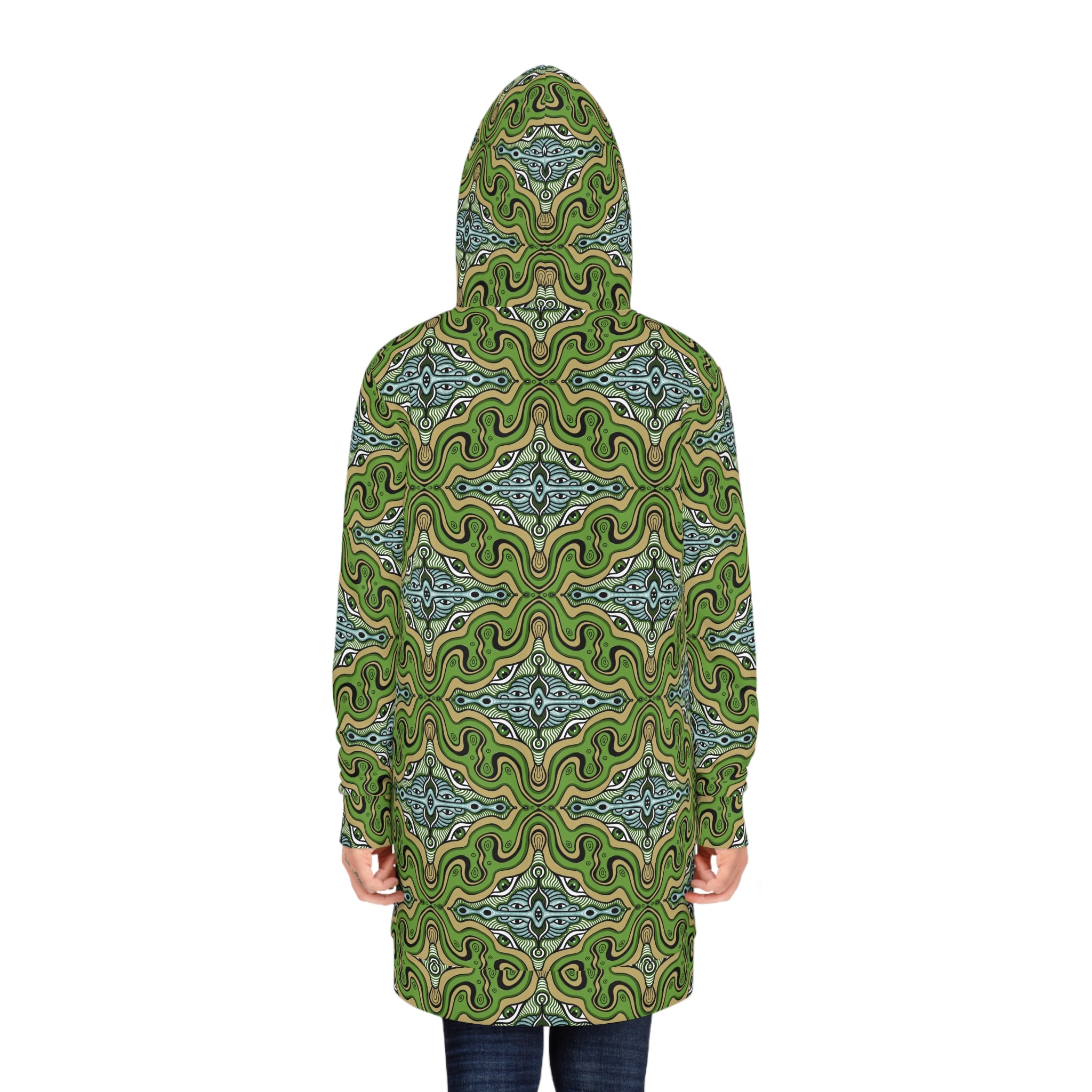 Green Kaleidoscope Hoodie Dress — All-Over-Print Boho Cozy Tunic #d13558765