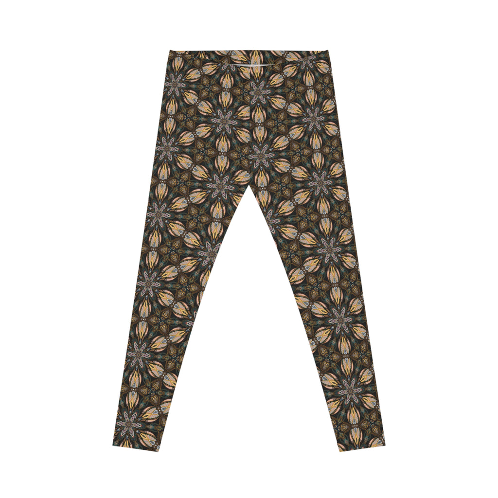 Kaleidoscope Floral Leggings — Earth Tone All-Over Print Yoga Leggings #f23465