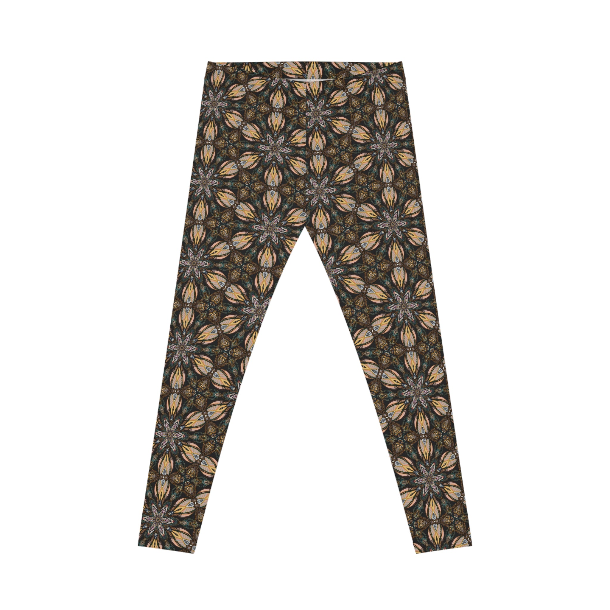 Kaleidoscope Floral Leggings — Earth Tone All-Over Print Yoga Leggings #f23465