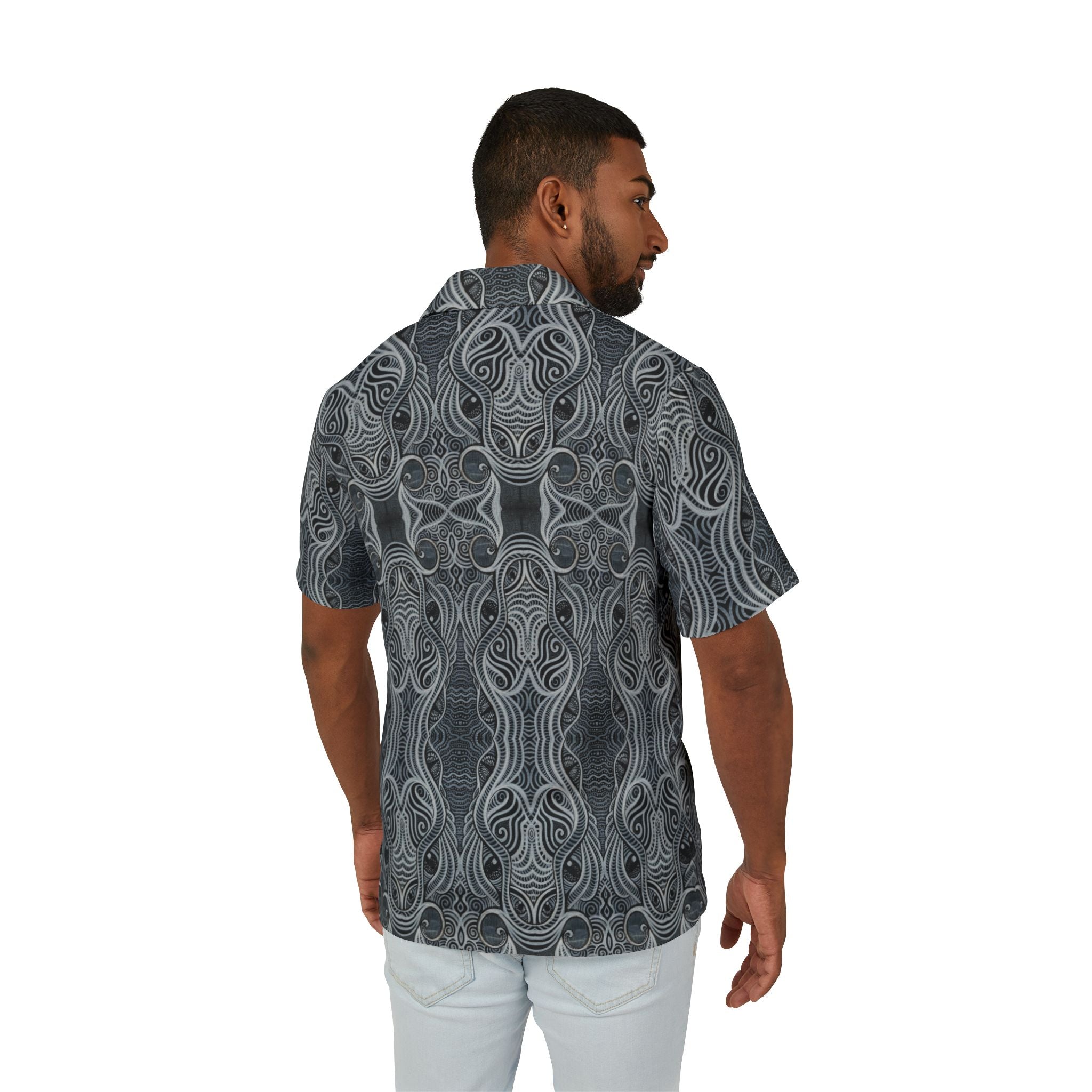 Men's Grey Tribal Pattern Hawaiian Shirt – Camp Collar AOP #yx44332277