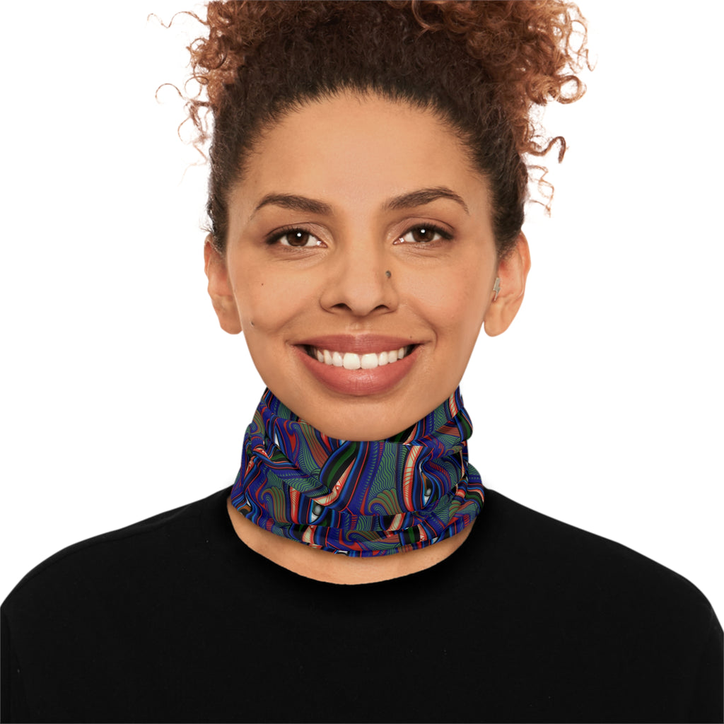 Psychedelic Wave Pattern Midweight Neck Gaiter — Retro Rainbow Paisley Face Covering