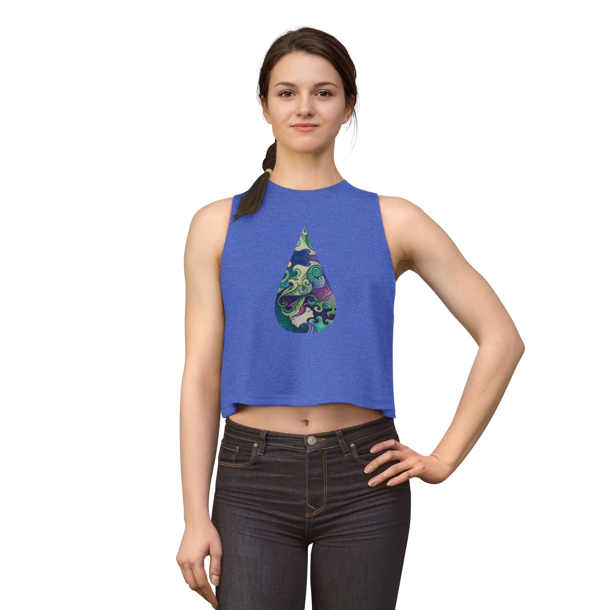 Boho Waterdrop Crop Top — Psychedelic Floral Teardrop Graphic #j000829