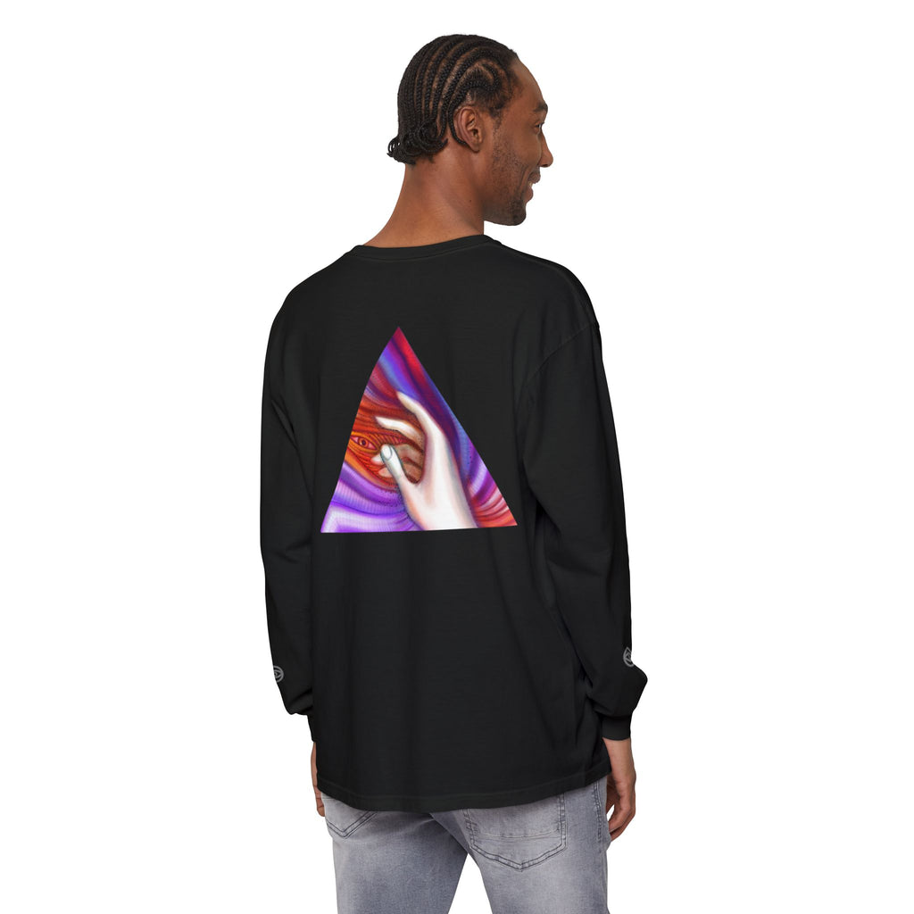 Long Sleeve T-Shirt — Triangular Hand Art Graphic (White) #sh26774